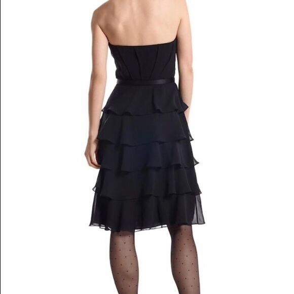 WHBM Strapless Belted Ruffle Chiffon Dress Black 2 - Picture 2 of 8